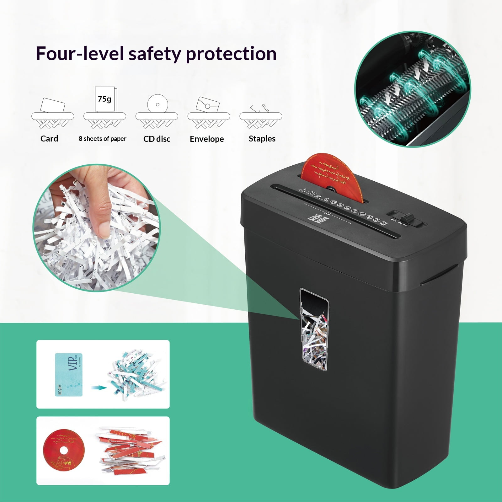 13L Large Capacity Shreds 8 Sheets at Once 4 Security Level Cross Cut Electric Paper Shredder