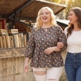 thumbnail image 2 of Agnes Orinda Women's Plus Size Tops Babydoll Ruffle Peplum Keyhole 3/4 Sleeves Floral Blouses 3X Navy Blue, 2 of 5