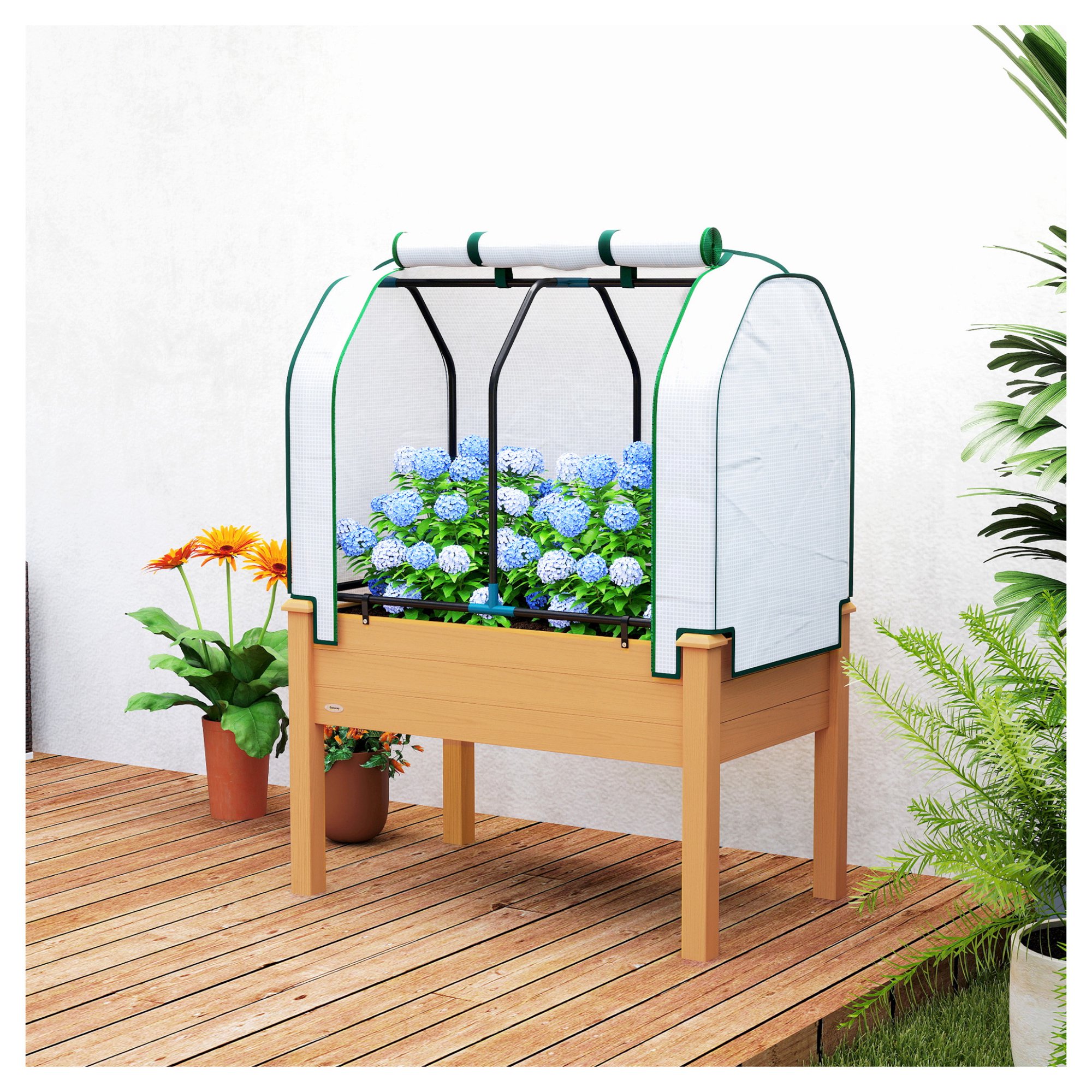 Raised Garden Bed with Greenhouse Cover Outdoor Planter Box for Vegetables & Herbs 35 x 22 x 47 Inch Sand