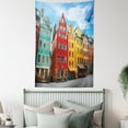 thumbnail image 4 of Colorful Tapestry, Public Square of Stortorget Image at Stockholm Old Town Art Print, Wall Hanging for Bedroom Living Room Dorm Decor, 60W X 80L Inches, Pale Sky Blue Multicolor, by Ambesonne, 4 of 5