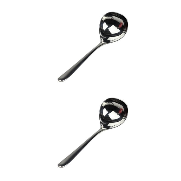 Inteprter 1 Uds. Cuchara para sopa cuchara de acero inoxidable con acabado de espejo cuchara para sopa grande Buffet banquete cena vajilla utensilios de plateado y mango corto 2piezas Inteprter CBP111630