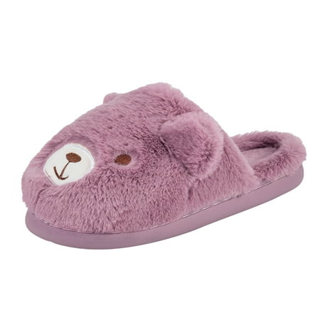 

Slippers For Womens Cartoon Slip-On Furry Plush Flat Home Winter Open Toe Keep Warm Slippers Shoes