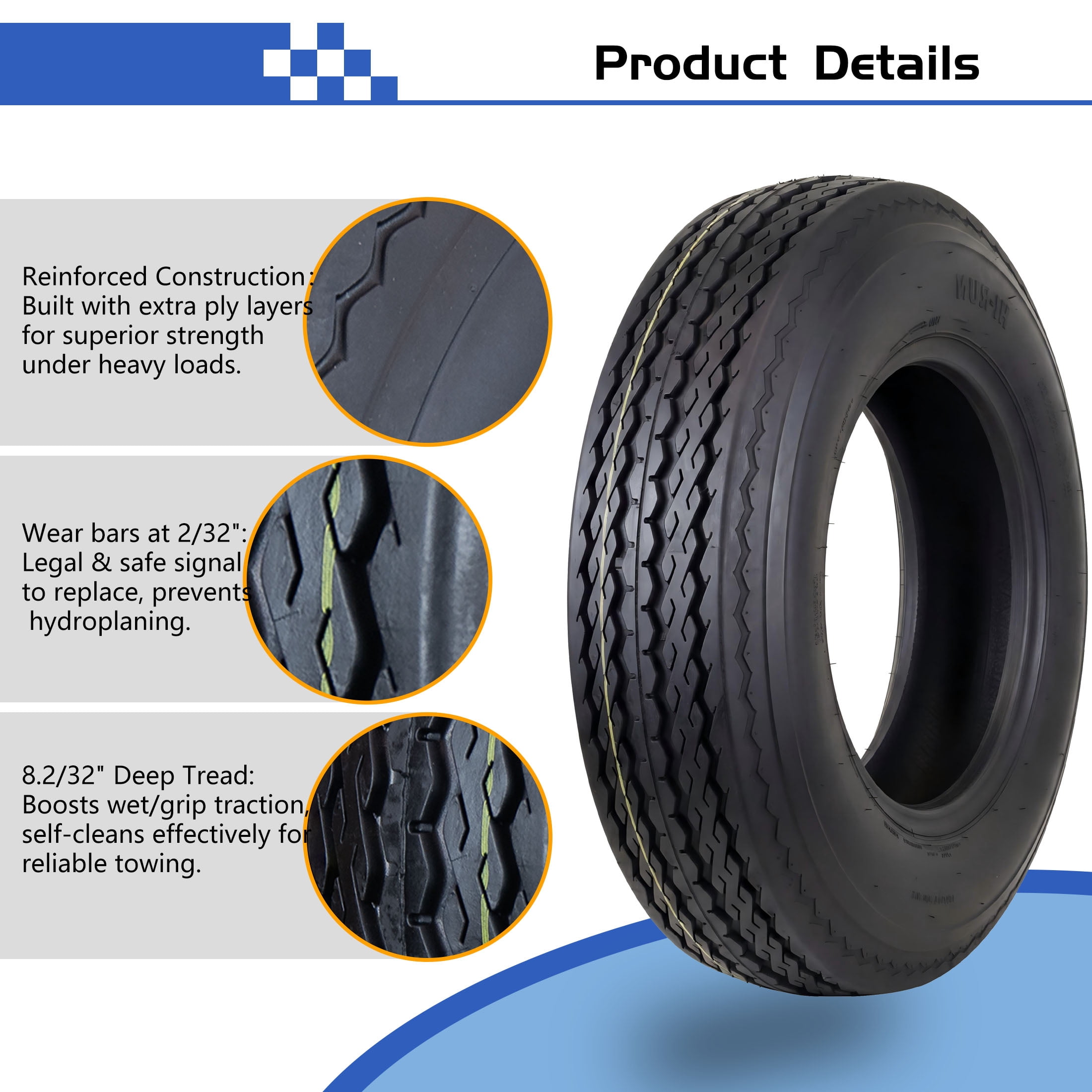 Hi-Run 2 Set SU02 5.30-12 4PR Boat Trailer Tire Fits 530-12