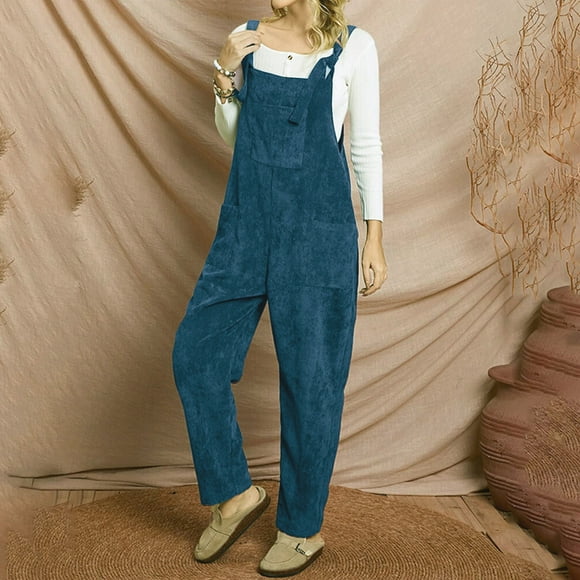 Winter Savings Joau Womens Overalls Corduroy Bib Overalls Loose Fit Adjustable Straps Wide Leg Long Pants Jumpsuits with Pockets