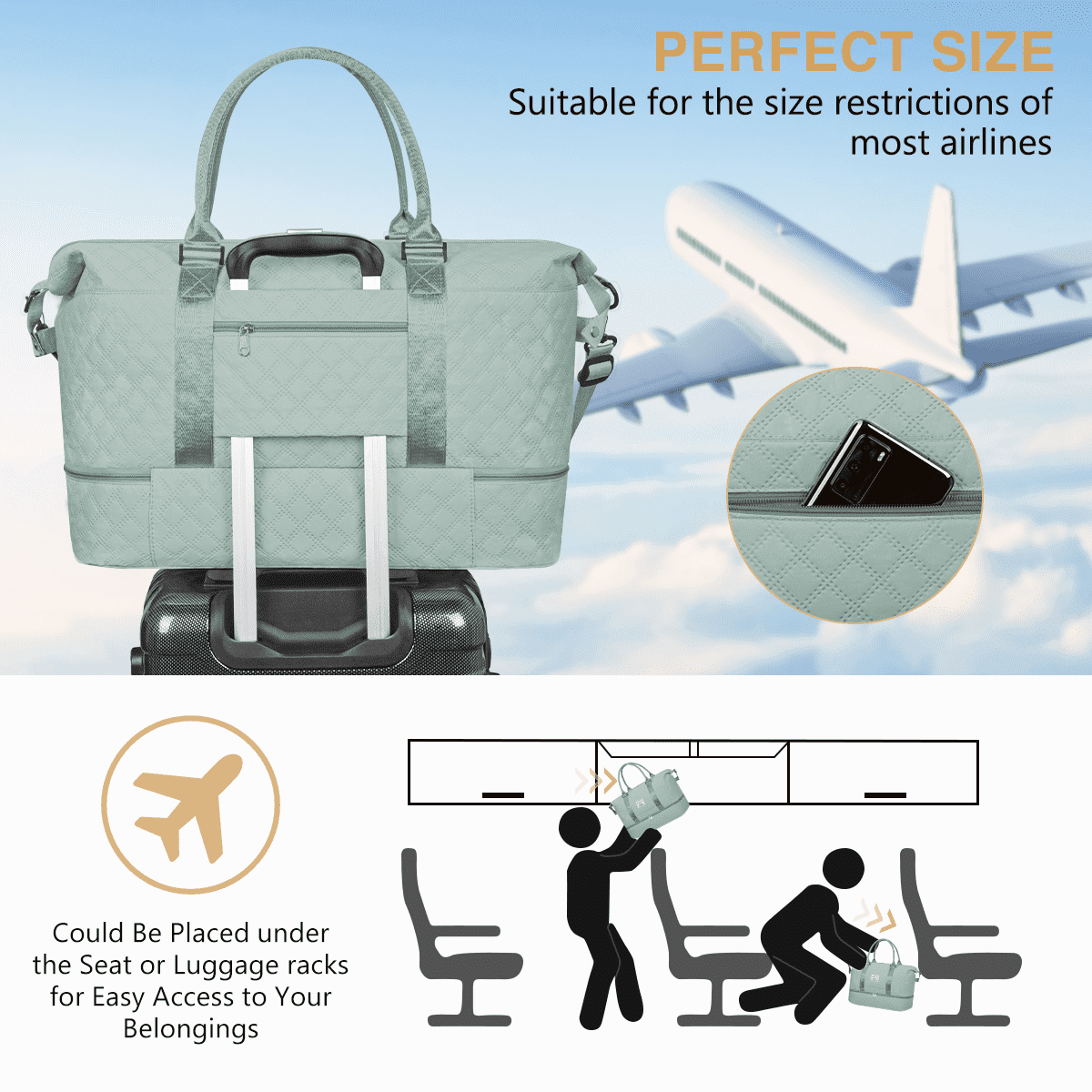 Weekender Bags for Women, Travel Duffel Bags with Shoe Compartment, Personal Item Travel Bag Weekender Overnight Bag Set Hospital Bags with Wet Pocket and Toiletry Bag for Labor and Delivery - Blue