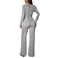 thumbnail image 4 of Stichou Womens Basic Two Piece Outfits Long Sleeve Spring Summer Slim Crop Top Fold Over Leggings Pants Set Matching Tracksuit Light Gray S, 4 of 5