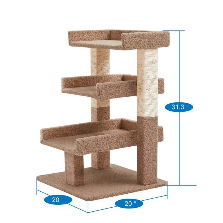 UYMI Cat Tree 62" Multi-Level Tower - 2 Condos, 4 Scratching Posts, Perches & Toys For Indoor Cats, Beige