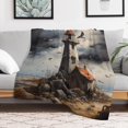 thumbnail image 6 of Lighthouse Sunrise Coast Scenery Pale Blue Tan Throw Blanket for Women, Men & Kids - Super Soft Plush Blanket Throw Fleece Blanket Animal Blanket, 6 of 8
