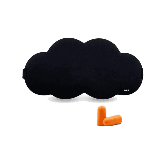 "Antifaz Nube 3d Dormir Adjustable Respirable + Tapones Oidos forma de nube Lab.G, Negro"
