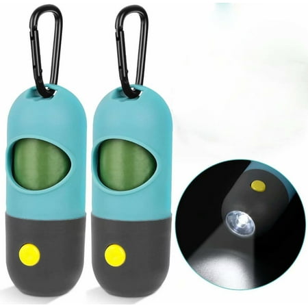 2 Set Dog Poop Waste Bag Holder Dispenser with LED Flashlight and 2 ...