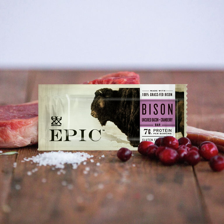 EPIC Bison Bacon Cranberry Bars, Grass-Fed, 12 Count Box 1.3oz bars 