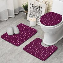 Purple Christmas Star Pattern Bathroom Rugs Sets 3 Piece,Toilet Cover Set,Absorbent Non Slip Bathroom Mats Sets with U-Shaped Contour Rug Toilet Rug Set