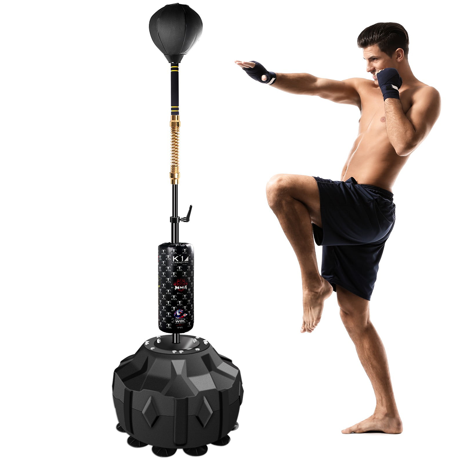 Boxing Punching Bag with Stand Reflex Speed Punching Bag Freestanding Height Adjustable Punching Boxing Bag Set with Reflex Spinning Bar and Pump Teenagers and Adults Boxing Speed Trainer 