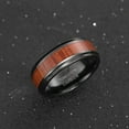 thumbnail image 4 of 8mm Black Tungsten Rings for Men Hawaiian Koa Wood Inlay Wedding Band Step Edges, 4 of 5