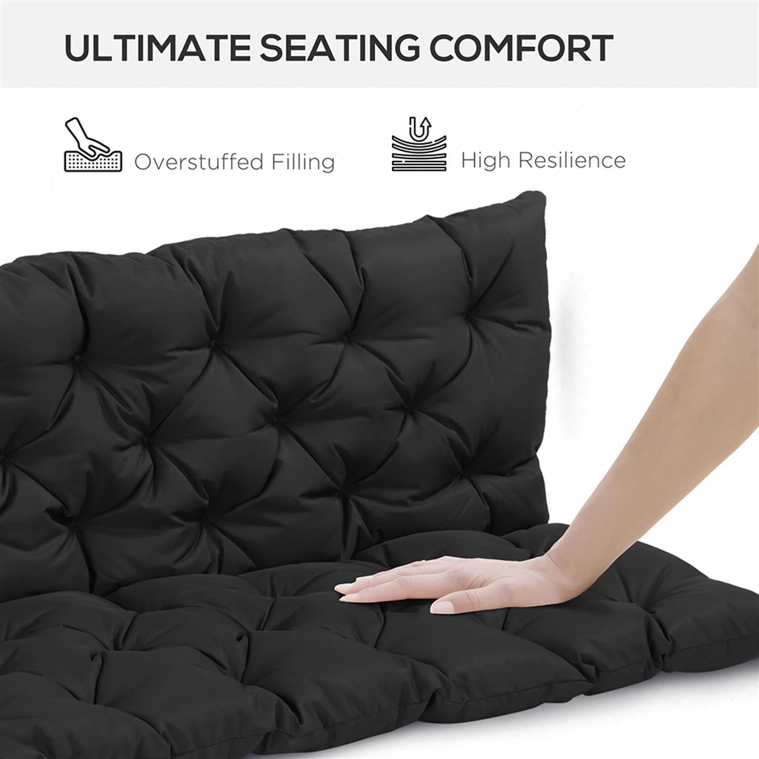 Demi Bonn 59" x 38" Tufted Bench Cushion for Outdoor Furniture, 3-Seater Outdoor Seating Cushions for Swing Chair, Patio Sofa/Couch, Black