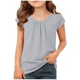 thumbnail image 2 of EGNMCR Children's Spring And Summer Solid Color Short Sleeves Round Neck Pleated T-shirt Top For Kids Children polyester top, 2 of 7