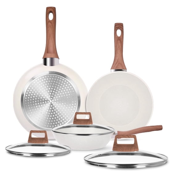 Juego de Sartenes Antiadherente Con Tapas, Utensilios de Cocina de Granito [Alta Antiadherente], Sartén para Freír sin PFOA, Batería de Cocina para Todo Tipo de Estufas, 6 Piezas Chef Set