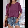 thumbnail image 4 of Blusa Tipo Túnica Informal con Cuello Redondo y Ligera para Mujer, Color Rojo Vino M, 4 of 6