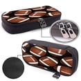 thumbnail image 4 of Picia Brown Football On Black Pattern Large Capacity PU Leather Pencil Case Organizer Pen Marker Holder Double Zipper Storage Bag Big Pencil Pouch for College Office, 4 of 6