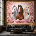 thumbnail image 6 of Three Horse Portraits with Pink Bow and Floral Arrangement Romantic Illustration for Animal Lovers Equestrian Wall Art Housewarming Gift Tapestry Wall Hanging for Bedroom and Living Room, 6 of 7