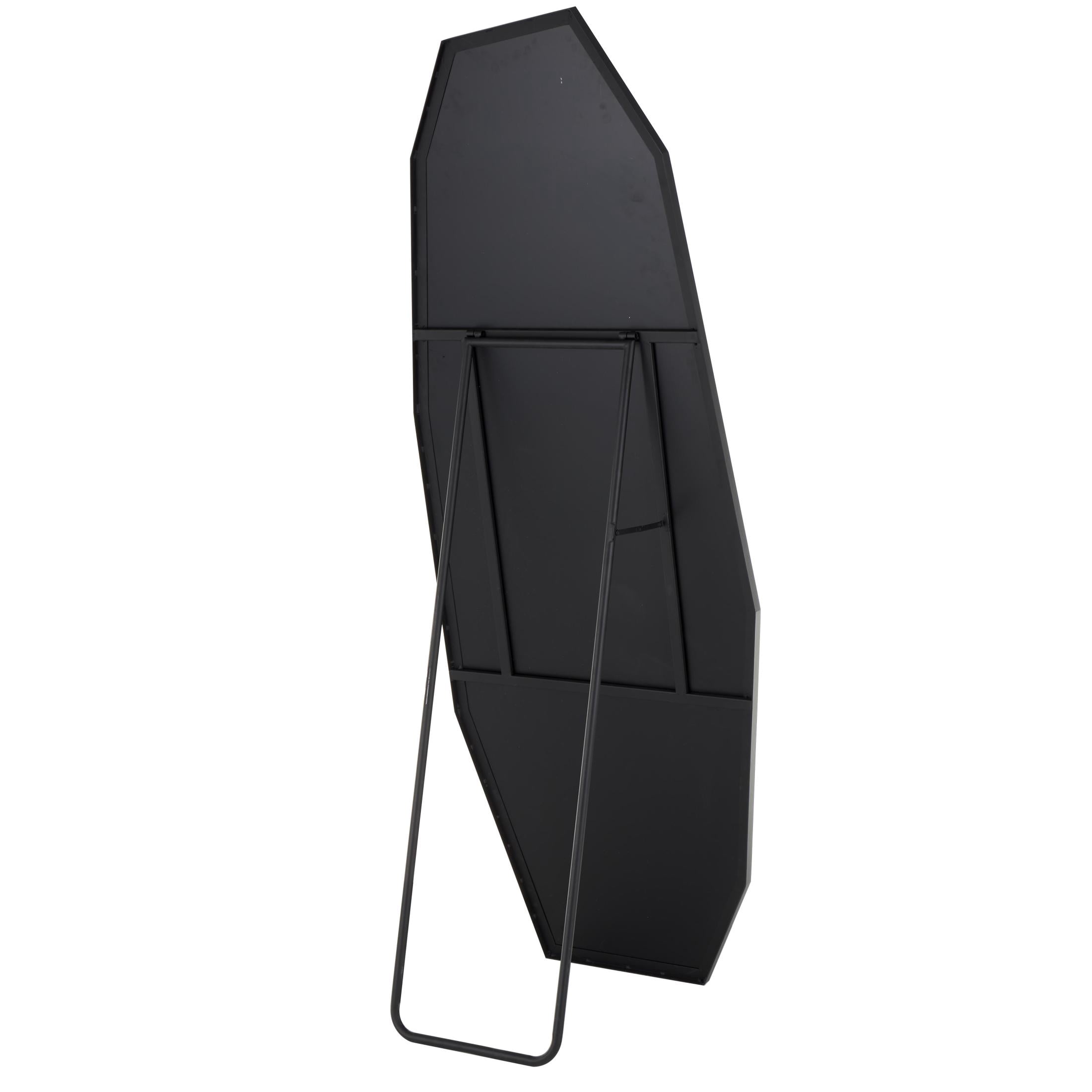 DecMode 25" x 65" Black Metal Geometric Foldable Freestanding Decagon Floor Mirror