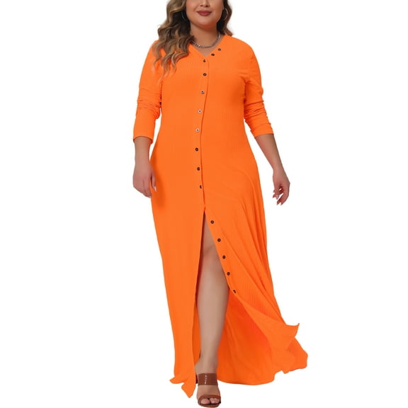 Agnes Orinda Women Plus Size Side Split Cardigans Swimsuit Cover Ups Beach Dress 2X Orange