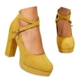 thumbnail image 3 of Win s Way Women's Suede Crossover Strap 8cm Heel High Heels Oktoberfest Casual Market Shoes, 3 of 9