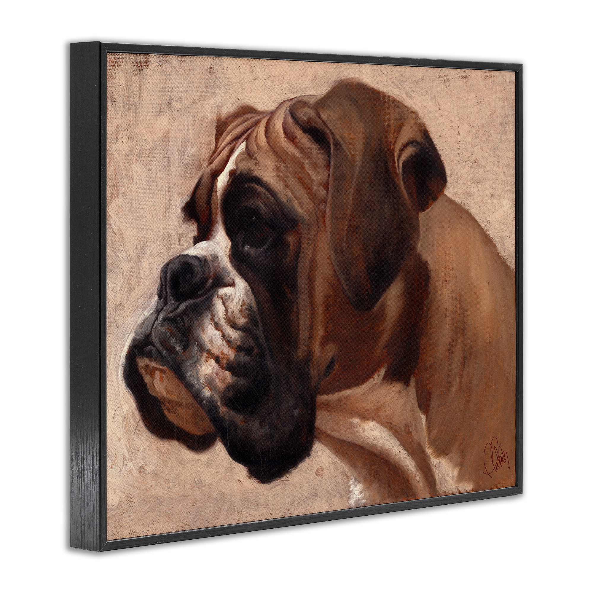 Stupell Industries Boxer Dog Neutral Portrait Animals & Insects Painting Black Framed Art Print Wall Art, 30 x 24