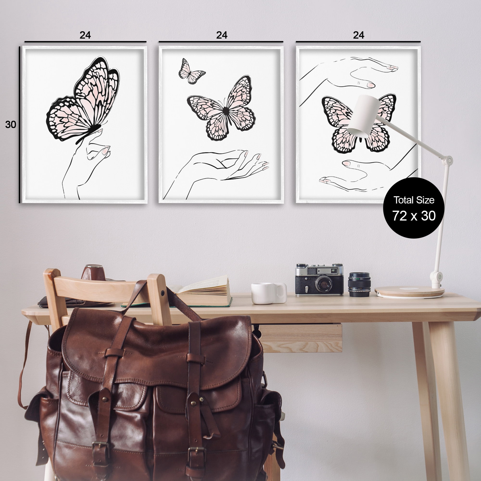Stupell Industries Hands with Butterflies Animals & Insects Painting White Framed Art Print Wall Art, 24 x 30, Set of 3