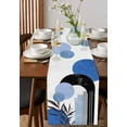 thumbnail image 4 of Boho Middle Century Table Runner Cotton Linen 48 Inch Holiday Dresser Scarves, Abstract Blue Geometric Botanical Tablerunner for Kitchen Coffee Dining Bedroom Dinner Scarf Décor 13''x48'', 4 of 9