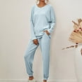 thumbnail image 4 of Womens 2 Piece Outfits Usmixi Homewear Sets for Women Plus Size Casual Solid Knitted Long Sleeve Tops and Drawstring Jogger Pant Lounge Matching Sets Pajamas Set, 4 of 7