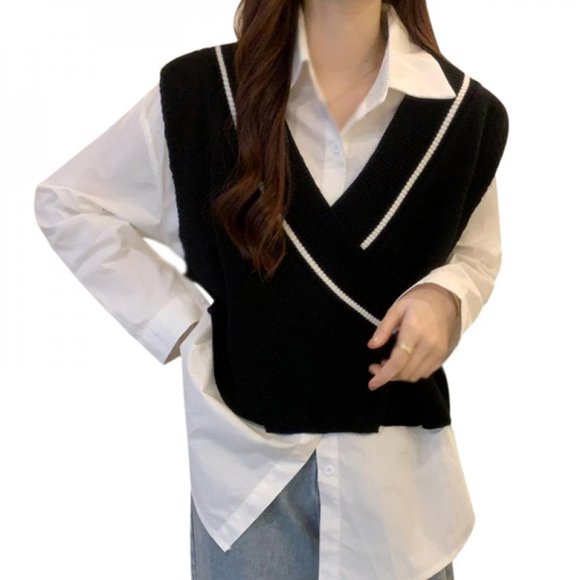 Clearance Sweater Vest for Women Sleeveless Top Colorblock Vest Loose Fit