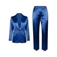 thumbnail image 5 of Mifsaly Womens Suits 2 Piece Set Business Casual Silk Satin Open Front Long Sleeve Jacket and High Waisted Straight Leg Pants with Pockets Lightweight Soft Office Work Matching Outfits Blue,S, 5 of 5
