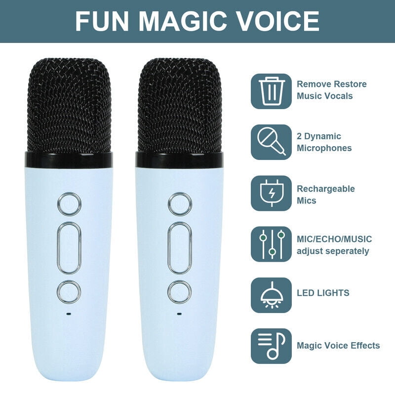 TOPCHANCES Mini Karaoke Machine for Kids, Portable Bluetooth Karaoke Speaker with 2 Wilreless Microphones and Dynamic Lights, Ideal Gifts for Girls Boys Home Party ( Blue )