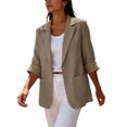 thumbnail image 5 of Linen Blazer Jacket for Women Lightweight 3/4 Sleeve Casual Work Office Summer Breathable Dressy Coat Outfits with Pockets Khaki S, 5 of 8
