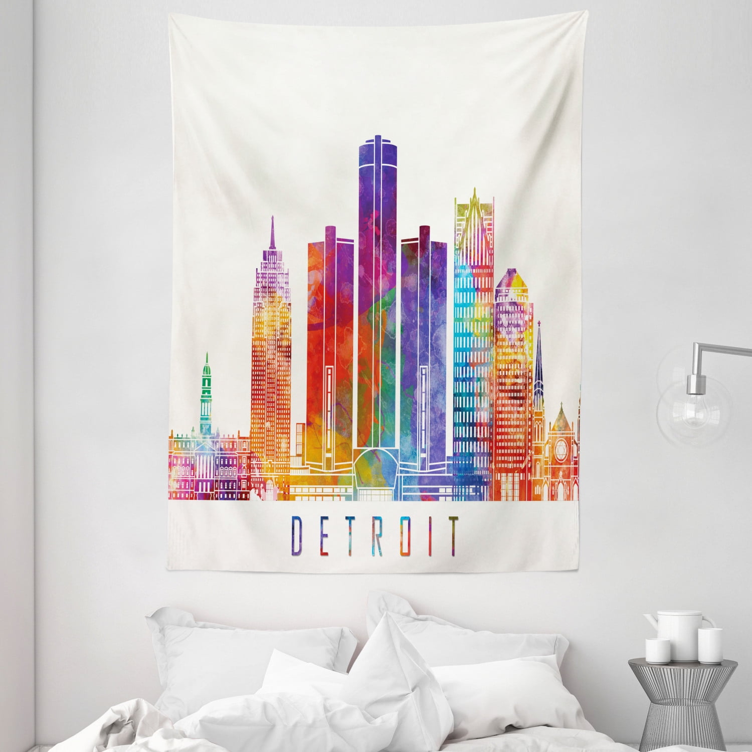 Detroit Tapestry, Vibrant Colored Abstract Skyscrapers Modern 