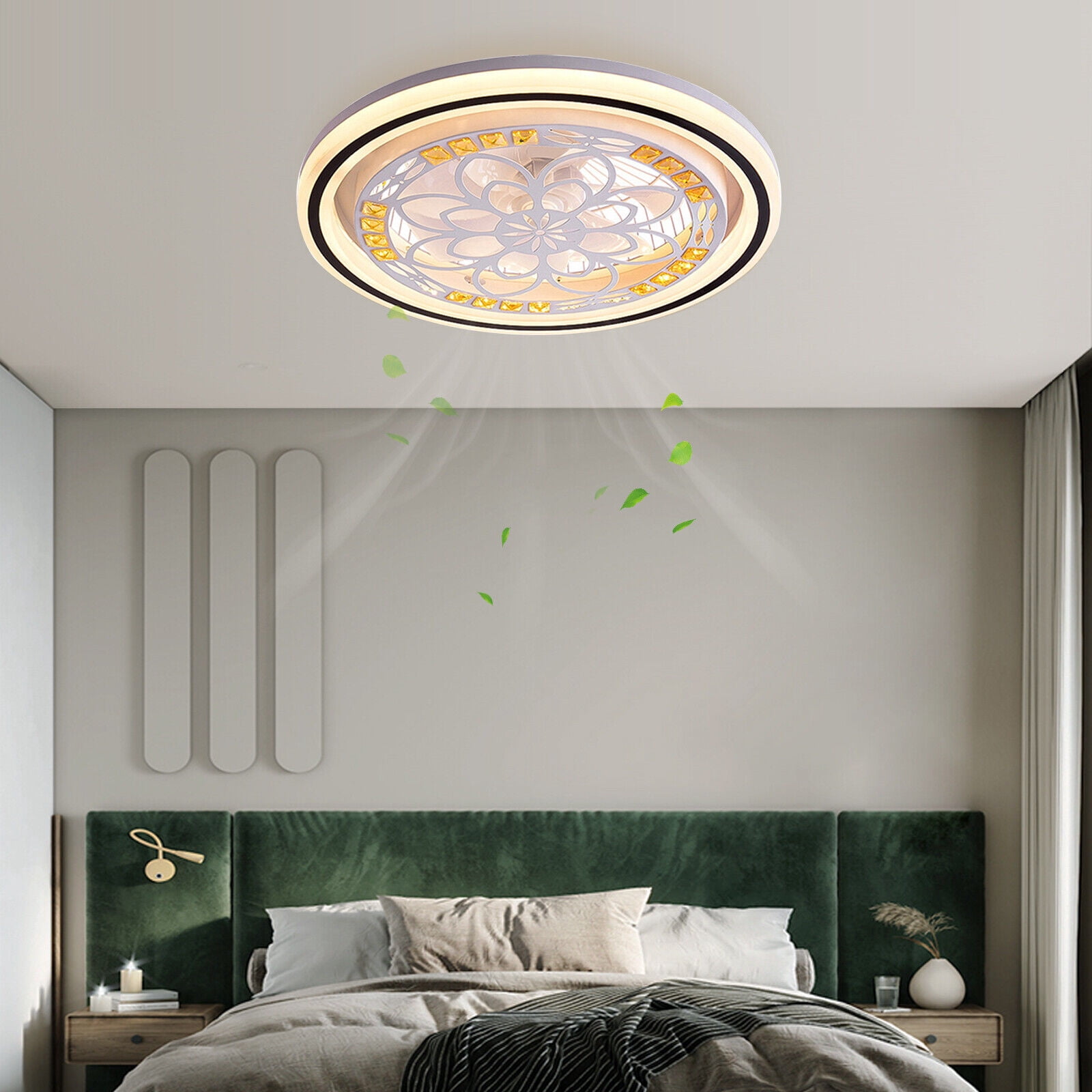 20'' Fandelier Ceiling Fans with Lights Invisible Bedroom Ceiling Fan Light Led Ceiling Fan with Lights Bladeless Fan Ceiling Light +Remote for Indoor Bedroom Living Room Kitchen Home