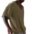 thumbnail image 3 of Rloper-Lop Men's Short Sleeve Shirts V Neck Solid Color Tee Tops Loose Casual Vacation Shirts Gym Athletical Training Shirt Tops, 3 of 6