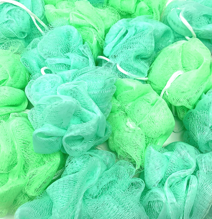12 GREEN Bath or Shower Sponge Loofahs Pouf Small Mesh Assorted Colors WHOLESALE BULK LOT