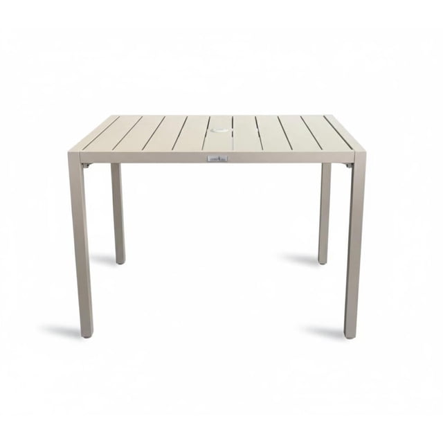 F. Corriveau International Ristorante 38" x 27" Outdoor Patio Table – Aluminum with Umbrella Hole, Greige