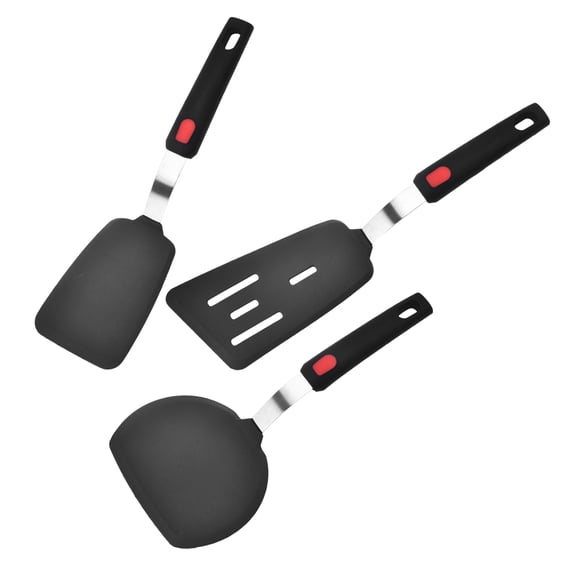 HEANUJJ 3-Piece Black Silicone Wok Spatula Set Kitchen Cooking Utensils for Non-Stick Pans