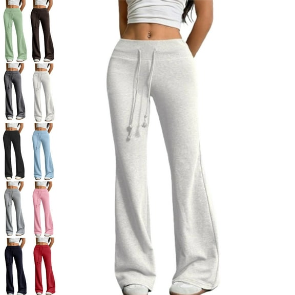 Womens Yoga Pants High Waist Flare Leggings Wide Straight Leg Sports Flared Trousers with Pocket Pilates Fitness Yoga Pants for Women Light Gray L