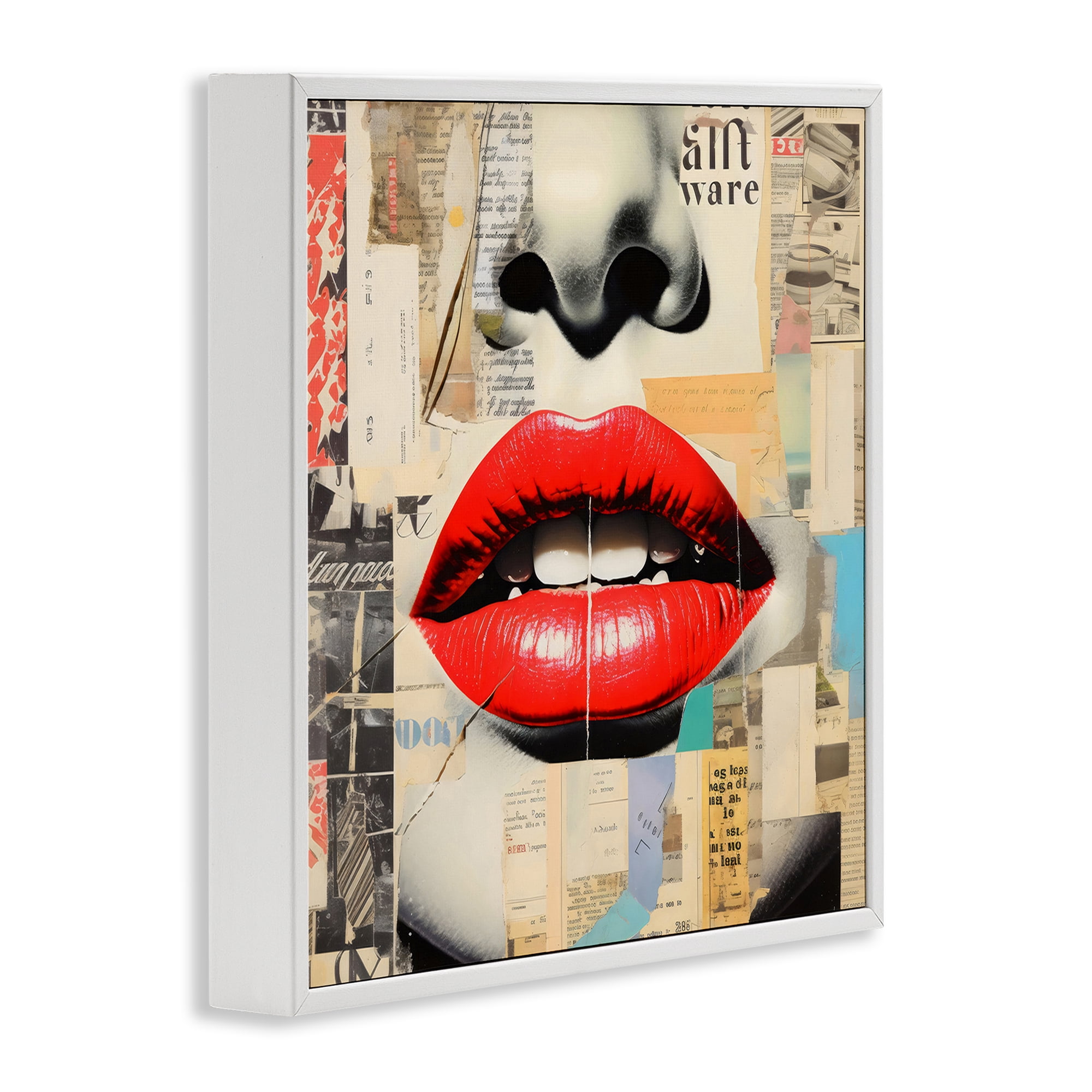 Stupell Industries Fashion Collage with Scarlet Lips White Framed Giclee Art, design by Creative Studio