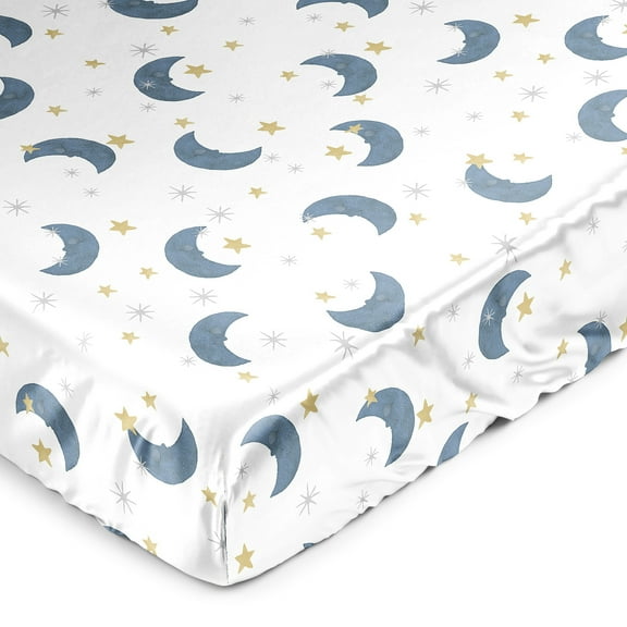 Sweet Jojo Designs Moon Bear Boy, Girl, Unisex/Gender Neutral Satin Fitted Crib Sheet