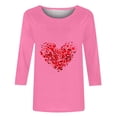 thumbnail image 4 of TrendVibe365 Valentines Day Clothes Womens Tops 3/4 Sleeve Plus Size Crew Neck Polyester Casual Love Heart Printed Lover Gift Blouse Tops for Valentines Gifts Pink 3XL, 4 of 4