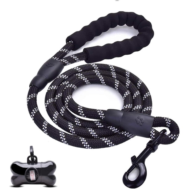 Correa para perros, correa para perros con asa acolchada suave, cables altamente reflectantes, cuerda de nailon para correa de 1,5 m, para perros pequeños, medianos y grandes (negro)