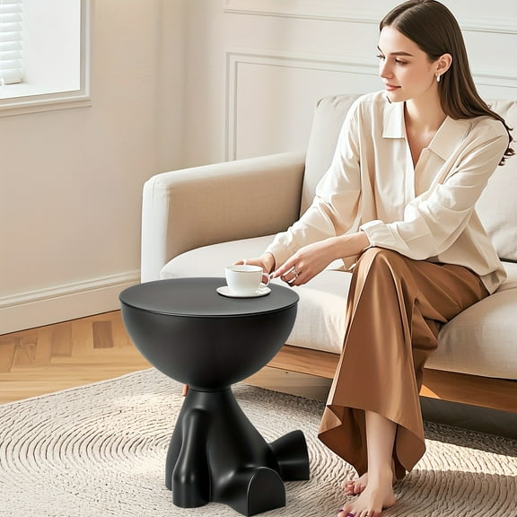 Black Modern Bear-Shaped Plastic Nightstand - Lamp & Cup Holder, Multifunctional Portable Bedside Table, Easy-Assemble, No Batteries, Durable for Bedroom/Living Room Decor