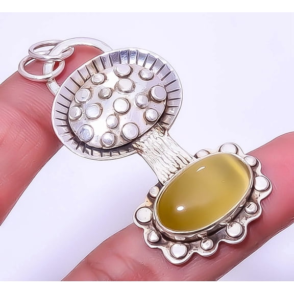 Yellow Cats Eye Gemstone 925 Sterling Silver Designer Pendant 2.34" A348, Christmas Gift, Gemstone Silver Jewelry, Cats Eye Pendant, New Year Sale