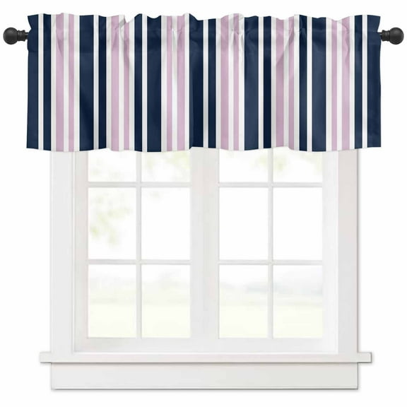 Navy Blue Pink Striped Valances for Windows Farmhouse Kitchen Curtains Valances Rod Pocket Valance Curtains for Kitchen Windows Modern Minimalist Ombre Lines Window Valances for Bathroom 54"x18"