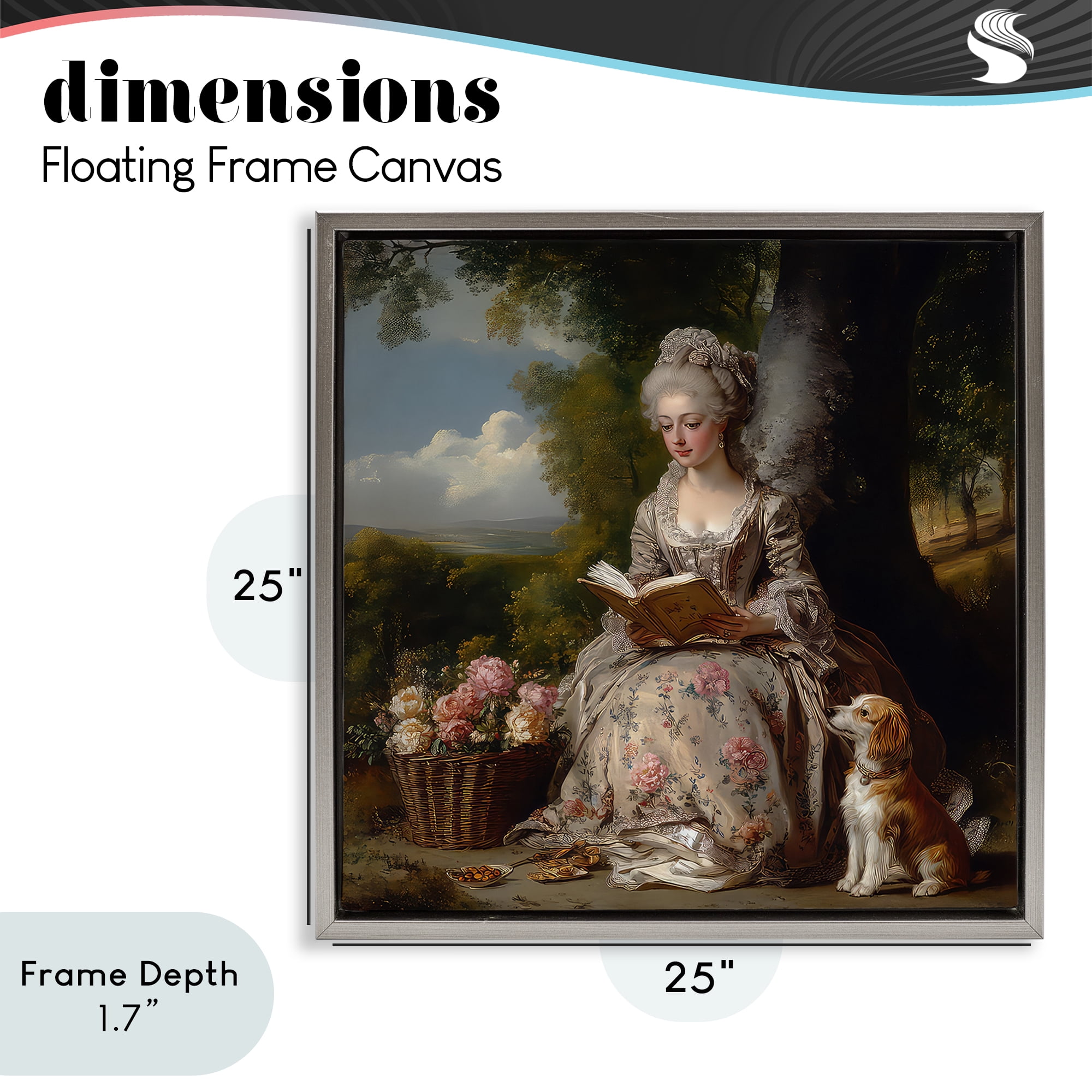 Stupell Industries Rococo Lady with Dog Gray Framed Floater Canvas Wall Art, design by The Wands Want